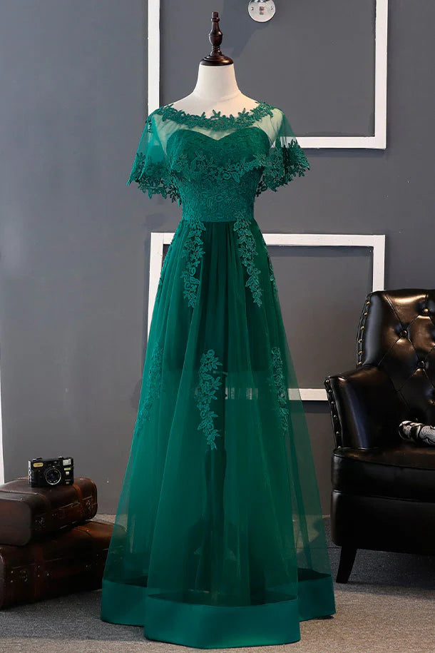 Luolandi Green tulle lace long prom dress lace bridesmaid dress Elegant Evening Dress Formal Dress