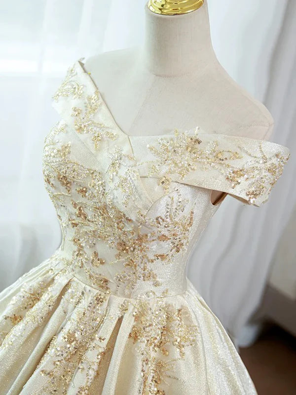 Luolandi Elegant A-Line Satin Off Shoulder Long Prom Dress Quinceanera Dress Charming Evening Party Dress