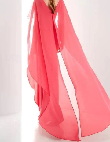 Luolandi Sheath / Column Evening Gown Elegant Dress Long Sleeve V Neck Chiffon with Ruched Ruffles Solid Color