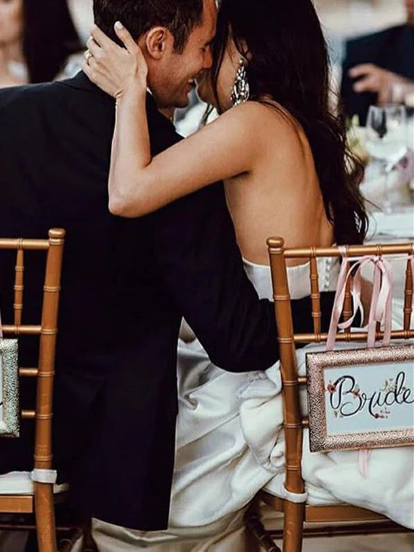 Luolandi Simple Sweetheart A-line Wedding Dresses Satin Bridal Gowns Off Shoulder Elegant