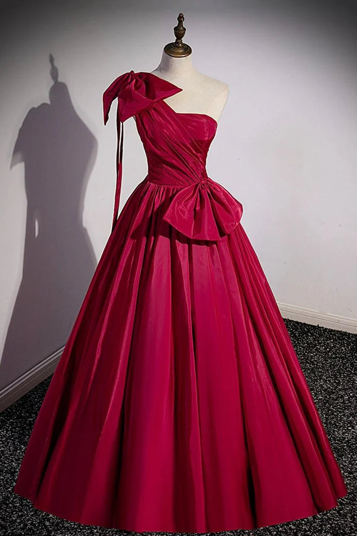 Luolandi Dress A Line Satin Long Prom Dress One Shoulder Elegant Evening Dress with Bow