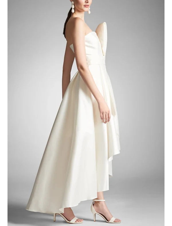 Luolandi A-Line Prom Dresses Elegant Dress Formal Prom Asymmetrical Sleeveless Strapless Taffeta with Ruched Evening Dress