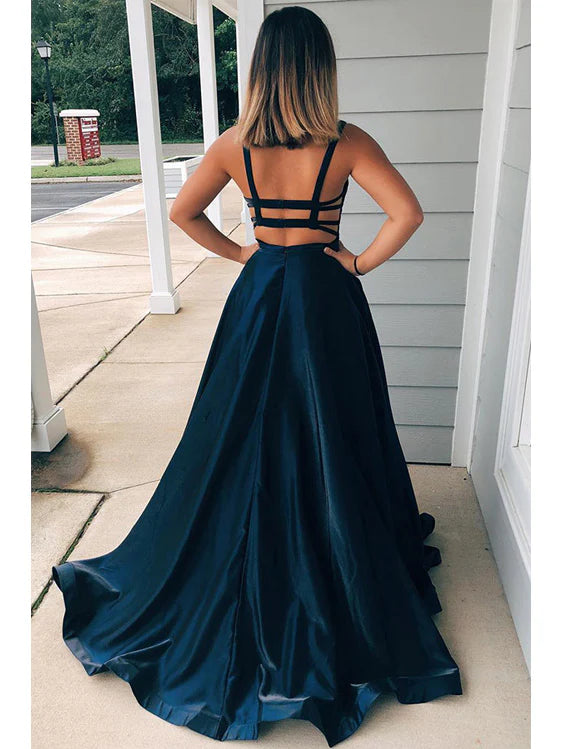 Luolandi Simple Spaghetti Straps A-line Prom Dresses Floor Length Evening Dresses Party Dress
