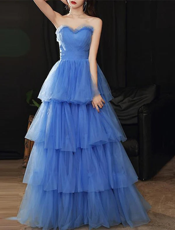 Luolandi Ball Gown Prom Dresses Maxi Dress Wedding Party Floor Length Sleeveless Strapless Party Wear