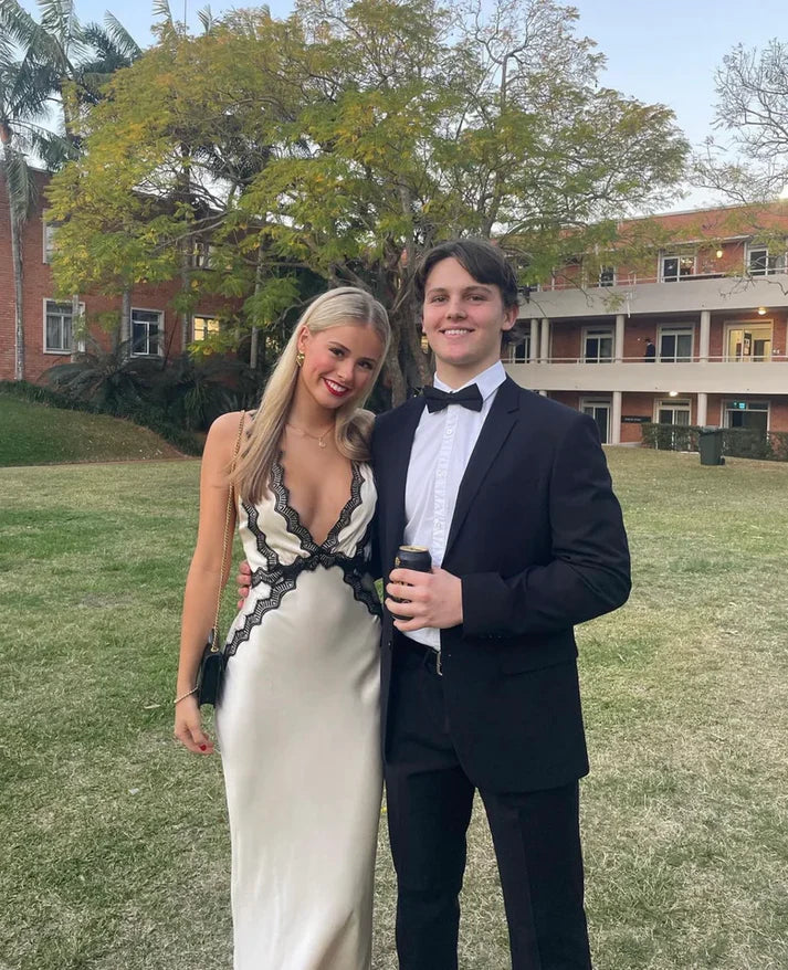 Luolandi Ivory V Neck Lace Party Dress Elegant Wedding Guest Dress Sexy Evening Dress