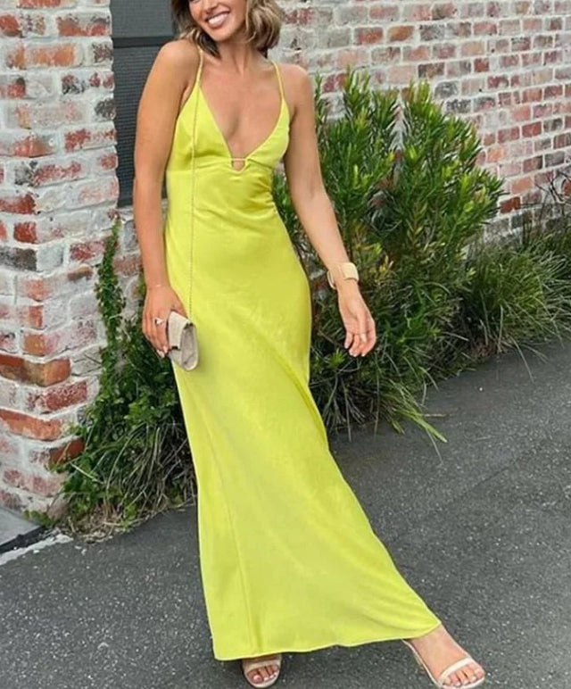 Luolandi Green V Neck Spaghetti Straps Long Party Dress Sexy Evening Dress Charming