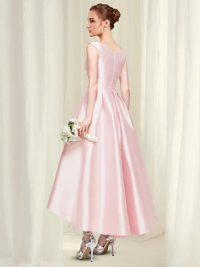 Luolandi A-Line Reformation Amante Minimalist Party Wear Engagement Dress Jewel Neck Sleeveless Ankle Length Satin