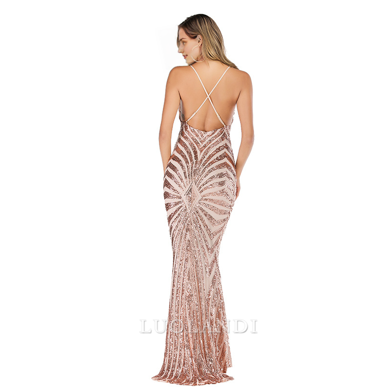 Luolandi Sheath V-neck Long Prom Dresses Charming Evening Party Dress Formal Dress