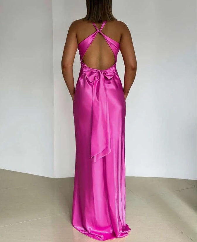 Luolandi Yellow V Neck Backless Elegant Party Dress Wedding Guest Dress Sexy Evening Dress