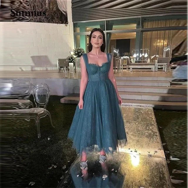 Luolandi Elegant A-line Straps Tulle Long Formal Party Dress Charming Evening Dress