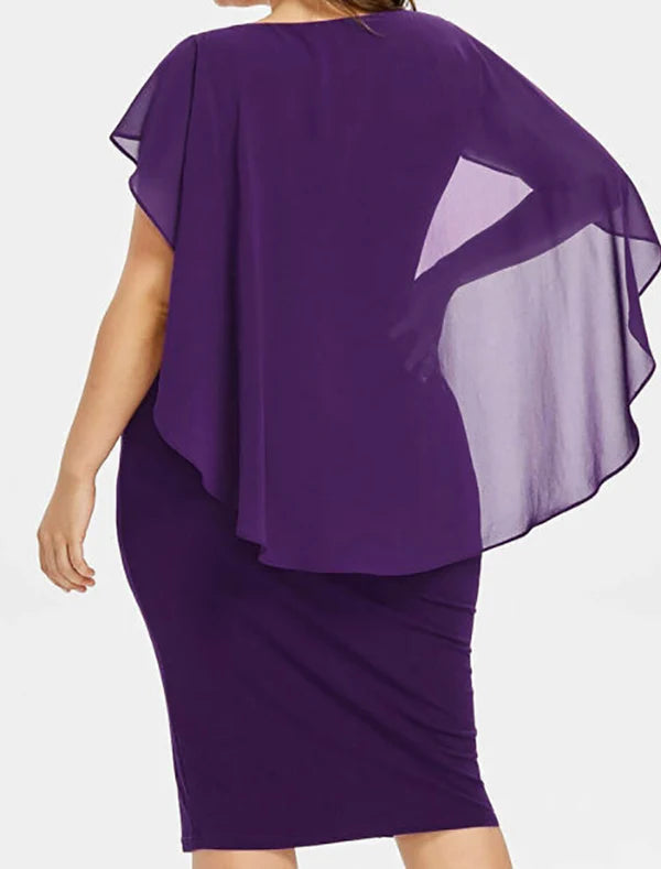 Luolandi Women's Plus Size Red Chirstmas Dress Curve Party Dress Solid Color Crew Neck Short Sleeve Elegant Prom Dress Midi Dress