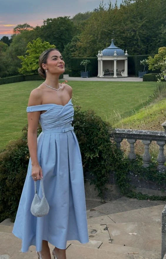 Luolandi Elegant Light Blue A-Line Off-Shoulder Formal Party Dress Evening Dress