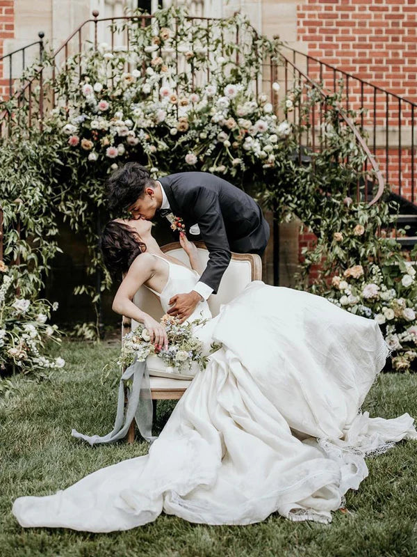 Luolandi Fabulous Mermaid Satin Spaghetti Straps Backless V-Neck Simple Wedding Dresses