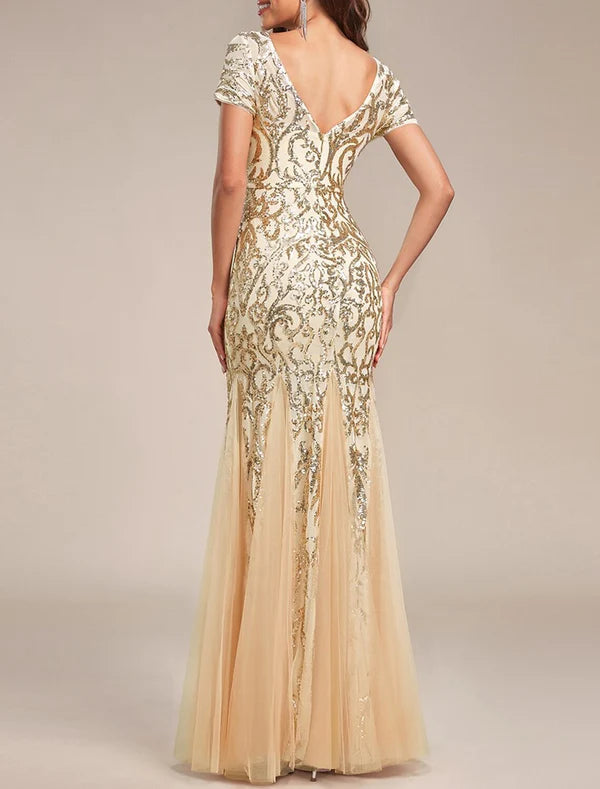 Luolandi Mermaid / Trumpet Wedding Guest Dresses Floral Dress Prom Wedding Party Floor Length Sleeveless Jewel Neck Sequined with Sequin Sparkly Evening Dress