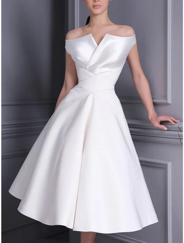 Luolandi Bridal Shower Simple Wedding Dresses Mature Wedding Dresses Sheath / Column V Neck Sleeveless Knee Length Chiffon Bridal Gowns With Ruched