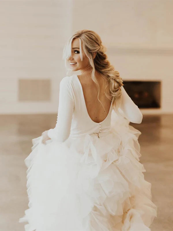 Luolandi Wonderful Wedding Dresses Long Sleeves Tasseled Gowns Floor Length Elegant Bridal Gown