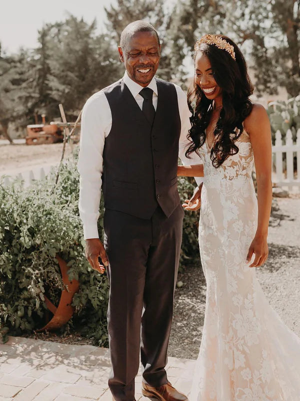 Luolandi Glamorous V-neck Wedding Dresses Lace Long Bridesmaid Gowns Floor Length Charming