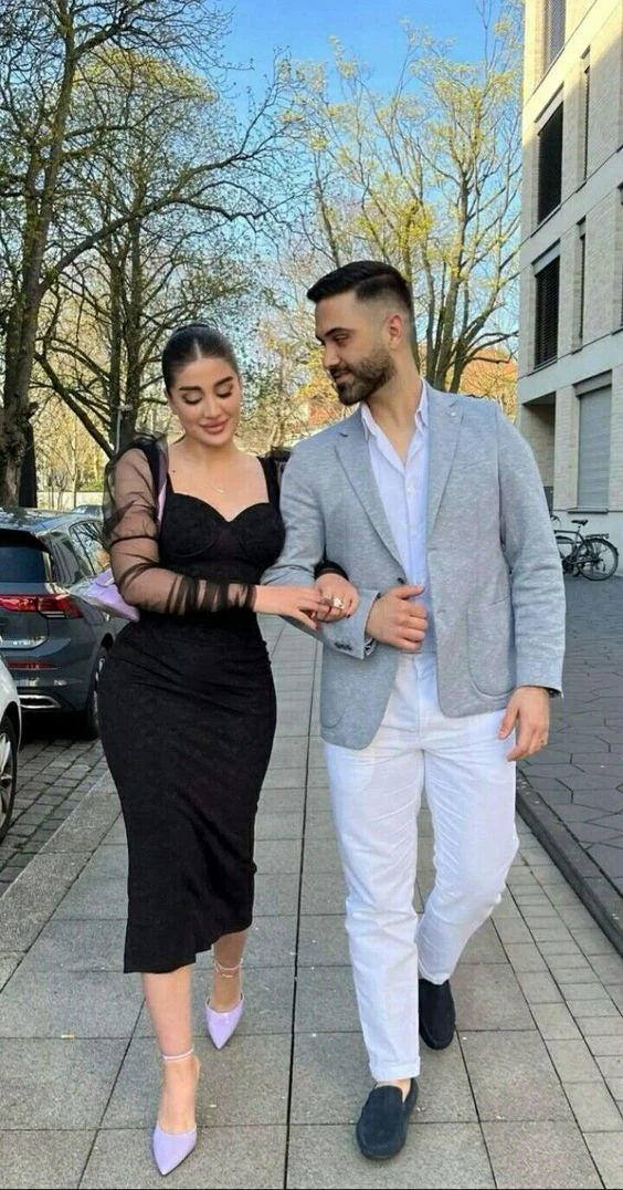 Luolandi Black Long Sleeves Sheath Midi Evening Party Dress Elegant Formal Dress Cocktail Dress