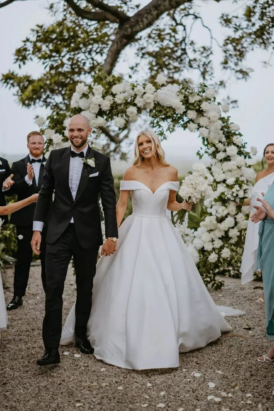 Luolandi A Line Wedding Dress Off The Shoulder Satin Bridal Dress Floor Length Solid Color Simple Bridal Gown