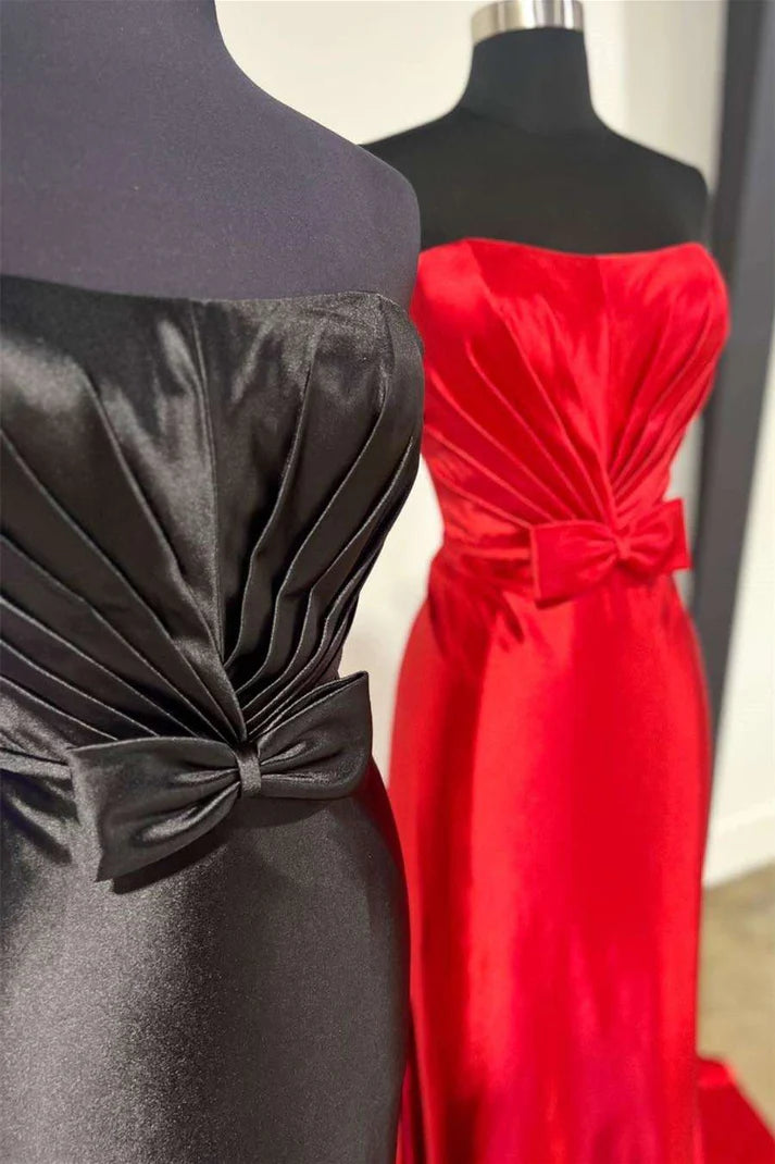 Luolandi Yellow Strapless Pleated Bow Mermaid Long Prom Dress Off Shoulder Evening Dress Party Dress