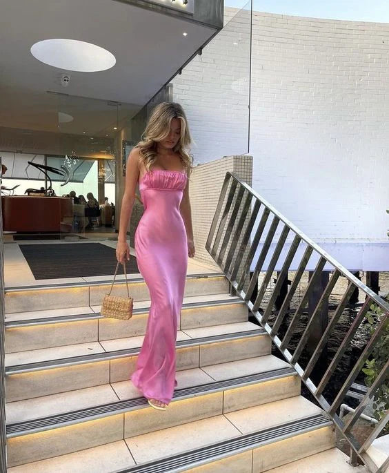 Luolandi Backless Spaghetti Strap Sleeveless Long Maxi Dress Party Dress Formal Dress