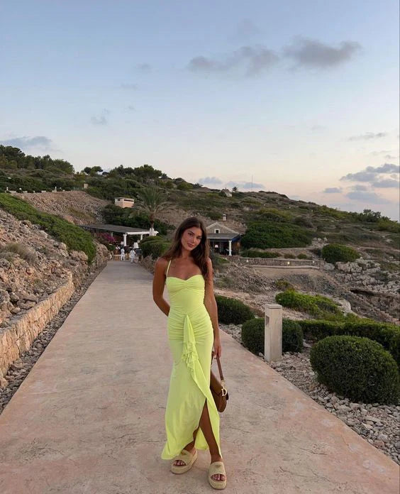 Luolandi Green Halter Backless Sheath Long Prom Dress Wedding Guest Dress Party Dress