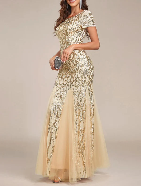 Luolandi Mermaid / Trumpet Wedding Guest Dresses Floral Dress Prom Wedding Party Floor Length Sleeveless Jewel Neck Sequined with Sequin Sparkly Evening Dress