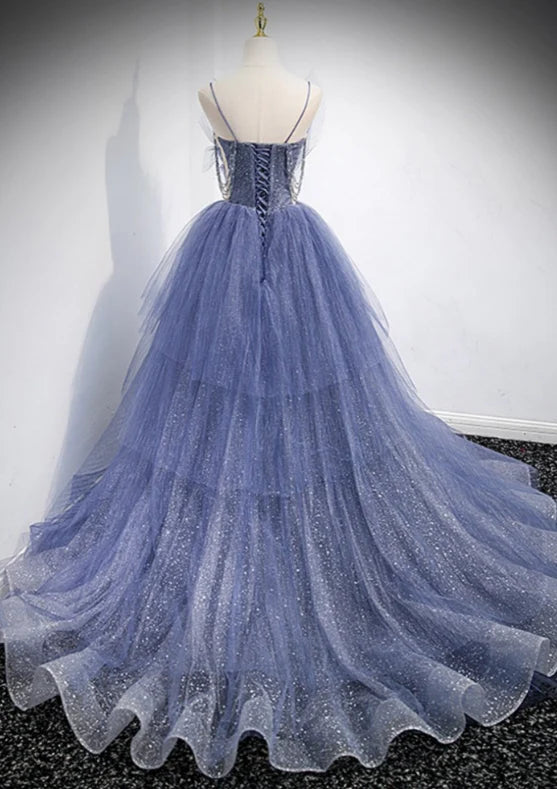 Luolandi Elegant Party Dress Stunning Ballgown Ruffled Tulle Long Prom Dress with Train Sparkly