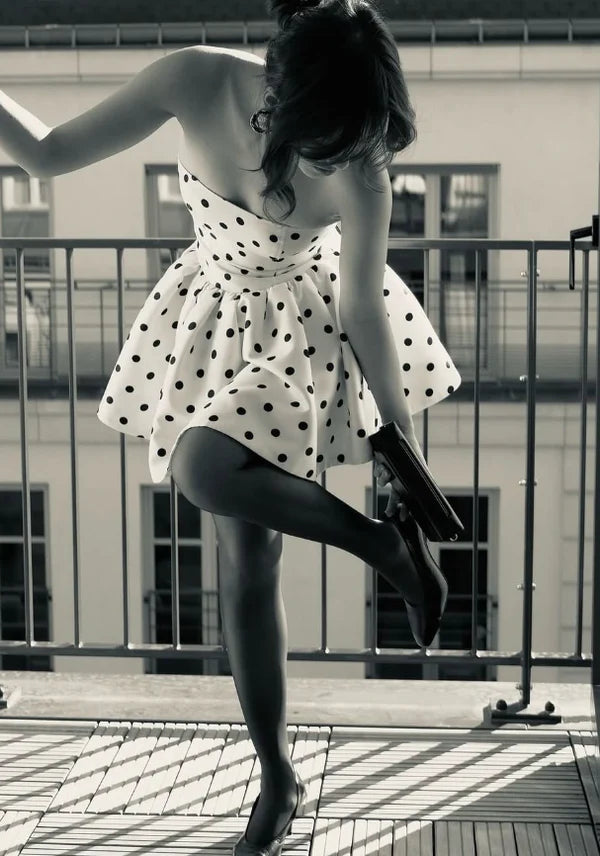 Luolandi Cute A Line Strapless Polka Dots Short Prom Dress Charming Homecoming Dress Lovely Graduation Dress Sweetheart Birthday Party Dress