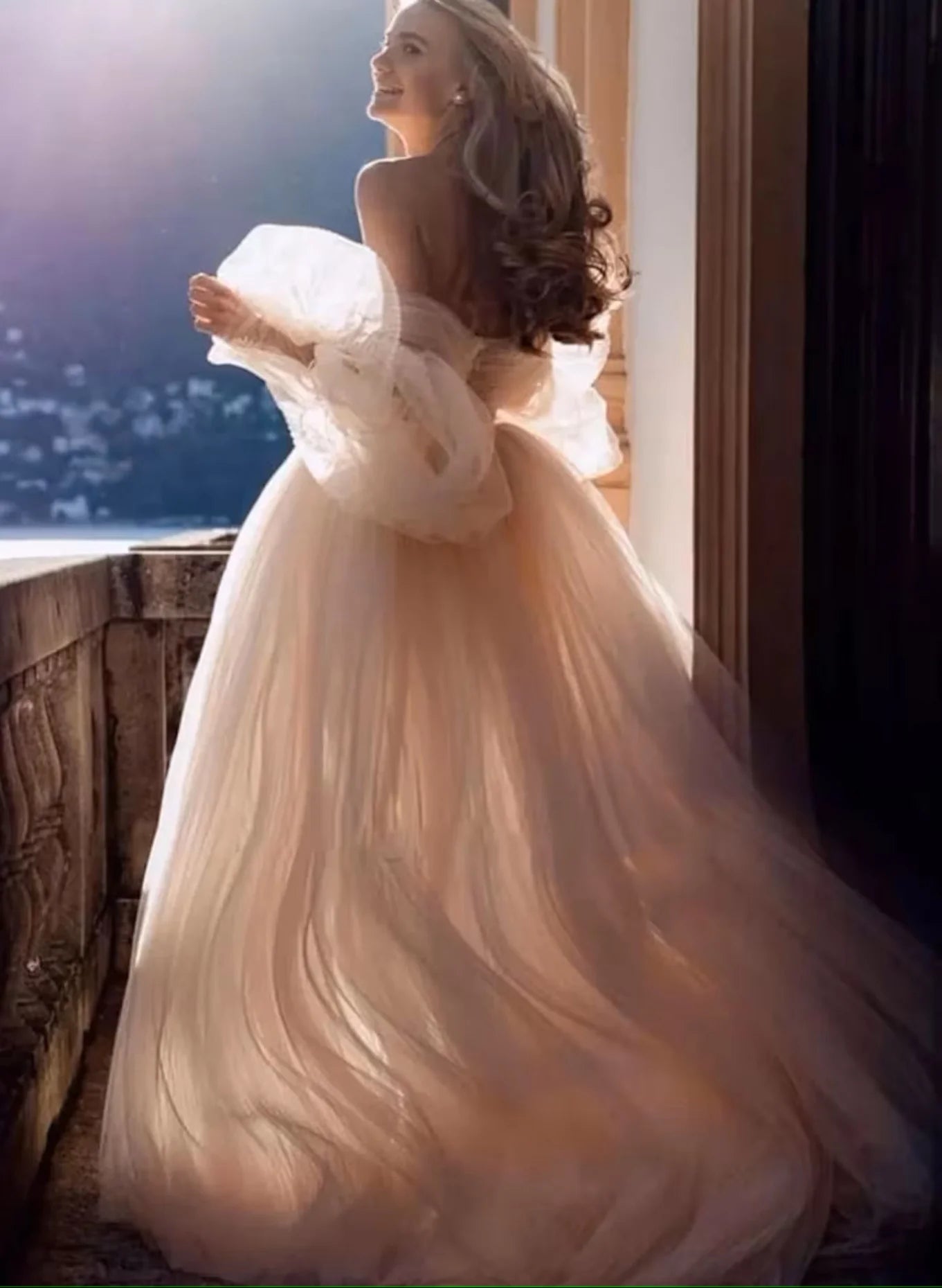 Luolandi Romantic Long Sleeves Off-The-Shoulder Wedding Dresses With Lace Floor Length