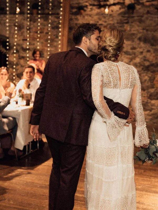 Luolandi Beautiful Long Sleeves Lace A-Line Wedding Dresses Gowns Floor Length Elegant