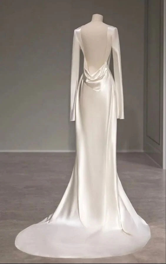 Luolandi Elegant Ivory Long Sleeves Backless Formal Party Dress Charming Evening Dress