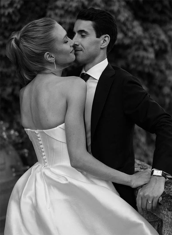 Luolandi Satin Strapless Ball-Gown Wedding Dress With Sweep Train Off Shoulder Floor Length Simple