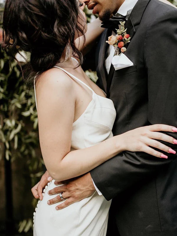 Luolandi Fabulous Mermaid Satin Spaghetti Straps Backless V-Neck Simple Wedding Dresses