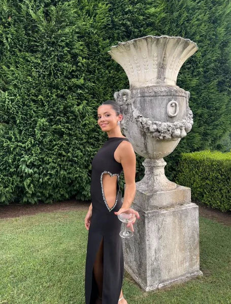 Luolandi Black Cut Out Simple Party Dress with Slit Charming Evening Dress Formal Dress