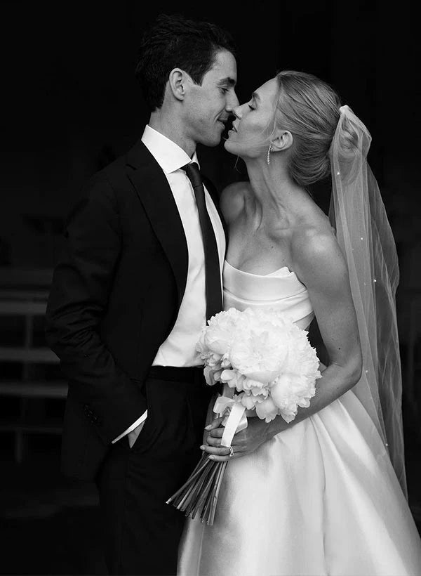 Luolandi Satin Strapless Ball-Gown Wedding Dress With Sweep Train Off Shoulder Floor Length Simple