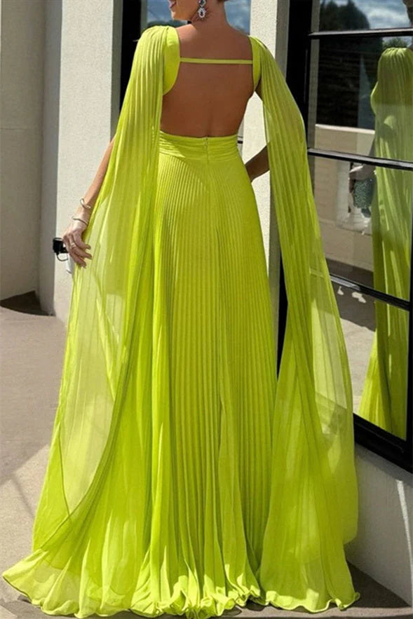 Luolandi Chiffon A Line Evening Dress Bateau Neck Mother Of The Bride Dress With Watteau Train Elegant