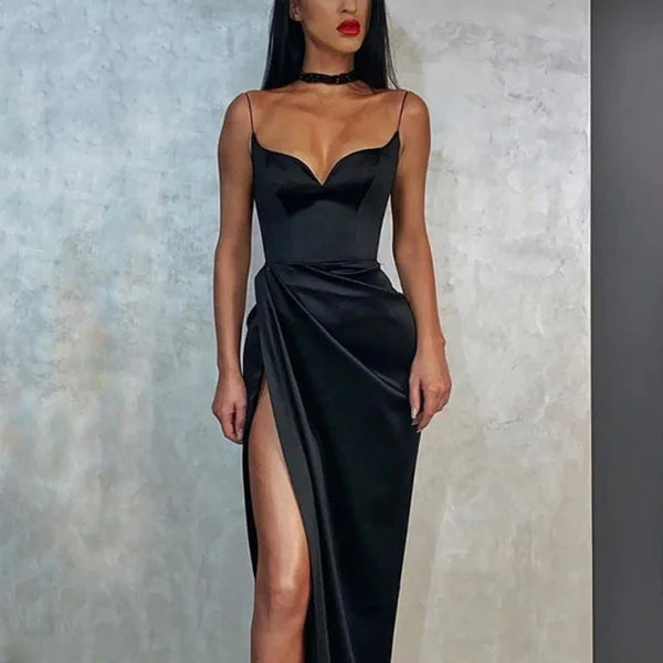 Luolandi Black Mermaid Spaghetti Straps Cheap Long Evening Prom Dresses Sexy Party Dress