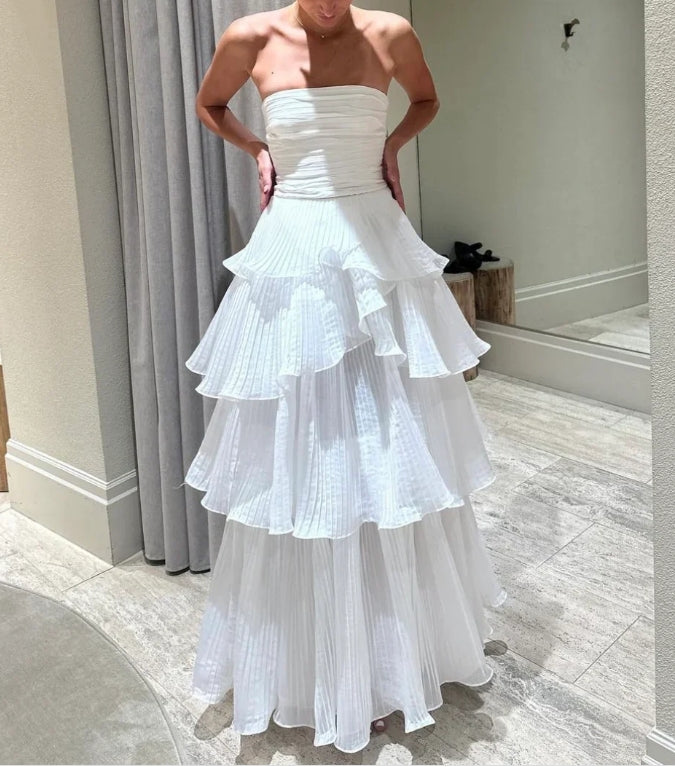 Luolandi Strapless A-Line Layers Long Prom Dress Light Wedding Dress Off Shoulder Charming Evening Dress