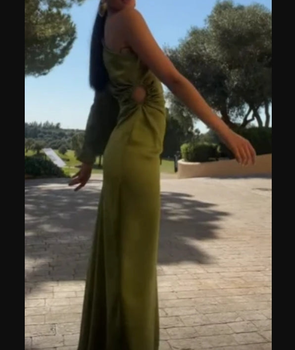 Luolandi Green One Shoulder Long Prom Dress Formal Evening Dress Charming Party Dress