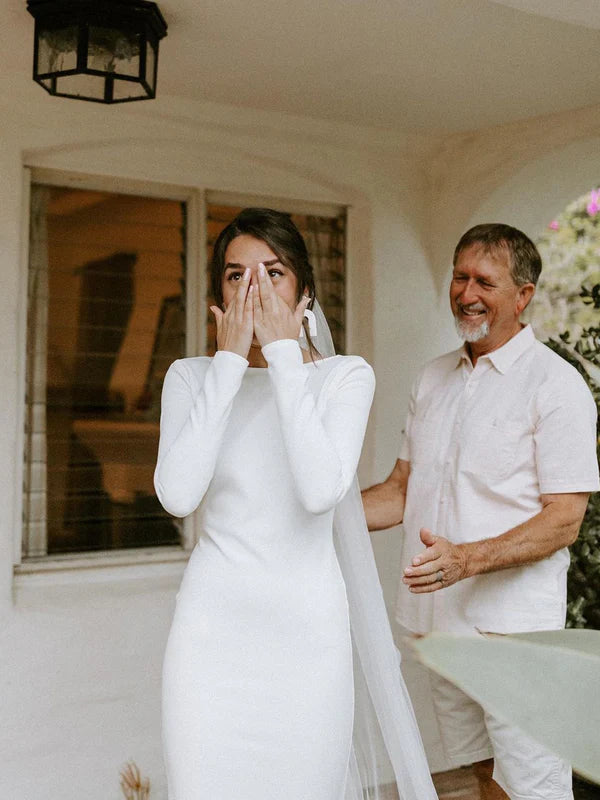 Luolandi Simple Longsleeves Backless Satin Wedding Dresses Mermaid Bridal Gowns Elegant