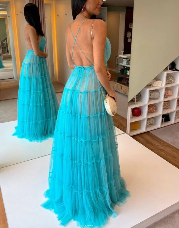 Luolandi A Line V-neck Formal Graduation Dresses Floor Length Prom Dress Charming Evening Dress