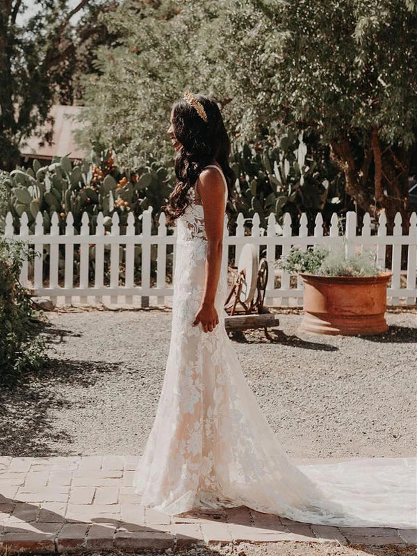 Luolandi Glamorous V-neck Wedding Dresses Lace Long Bridesmaid Gowns Floor Length Charming