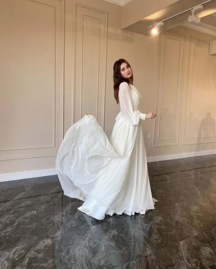 Luolandi Elegant Round Neck Maxi Dress Wedding Dress Fashion Long Sleeve Party Evening Dress