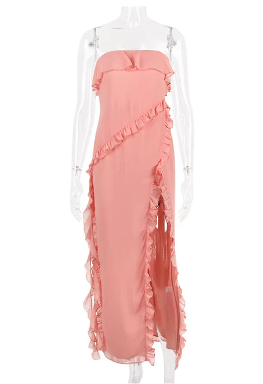 Luolandi Lovely Strapless Ruffles Birthday Outfits Sweet Wedding Guest Dress Off Shoulder Party Dress