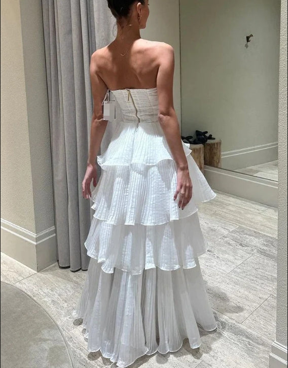 Luolandi Strapless A-Line Layers Long Prom Dress Light Wedding Dress Off Shoulder Charming Evening Dress
