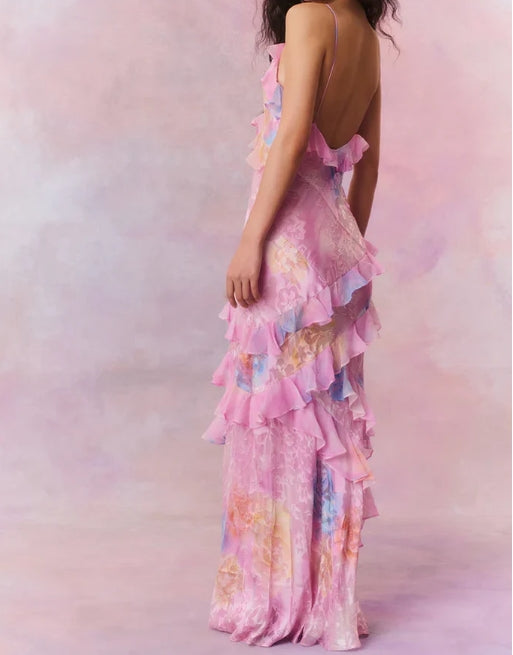 Luolandi Yellow Straps Ruffles Long Party Dress Weding Guest Dress Charming Evening Dress Formal Dress