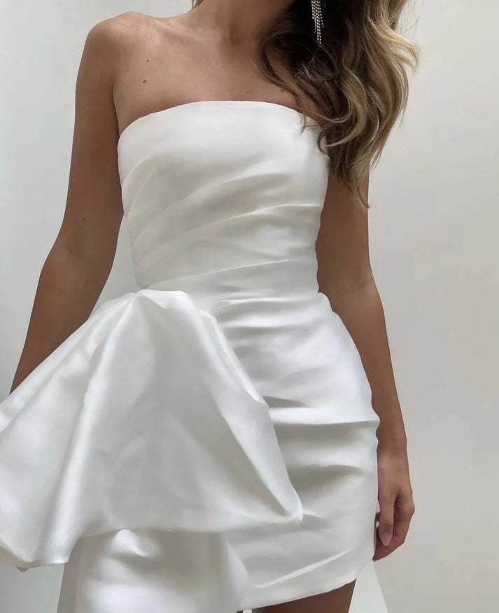 Luolandi Strapless Sheath Short Evening Party Dress Off Shoulder Solid Color Homecoming Dress