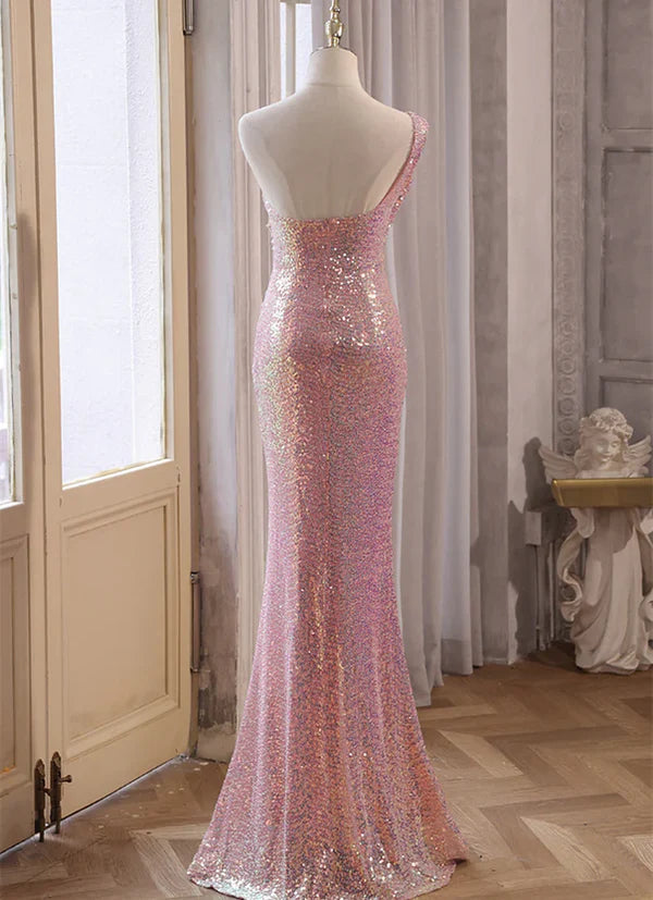 Luolandi Pink Sequins Mermaid Sweetheart Long Prom Dress Sequins Evening Dress Sparkly