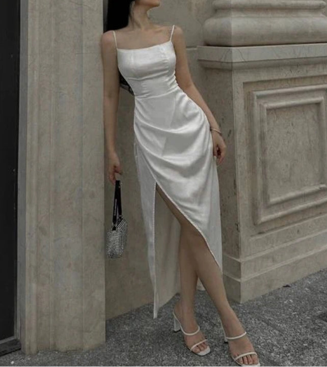 Luolandi Spaghetti Straps Prom Dress Wedding Guest Dress with Slit Elegant Party Dress